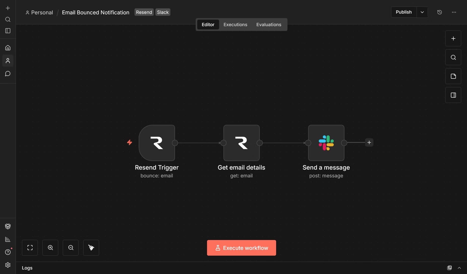 Resend node for n8n interface